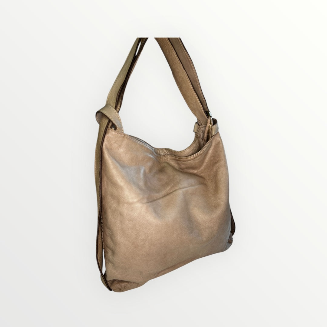 BORSA ZAINO VINTAGE IN PELLE INTRECCIATA TAUPE