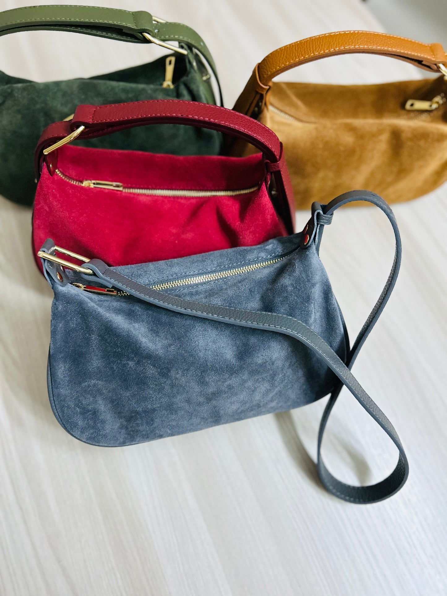 BORSA HOBO IN VERA PELLE CAMOSCIO VERDE MILITARE