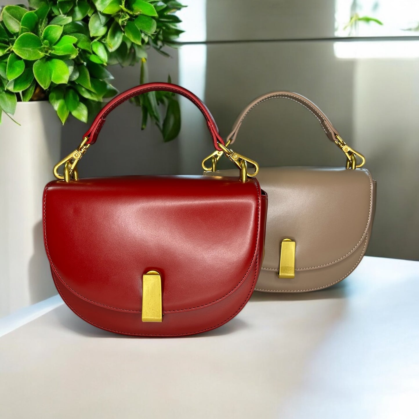 BORSA SELLA IN PELLE TAUPE