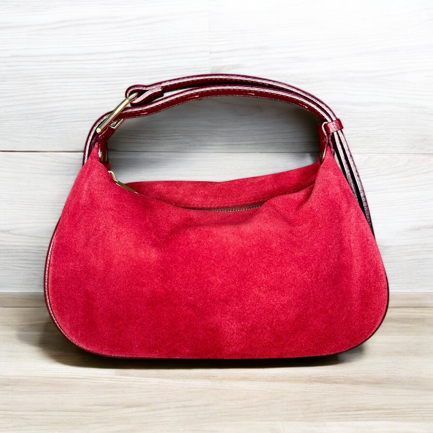 BORSA HOBO IN VERA PELLE CAMOSCIO ROSSO SCURO