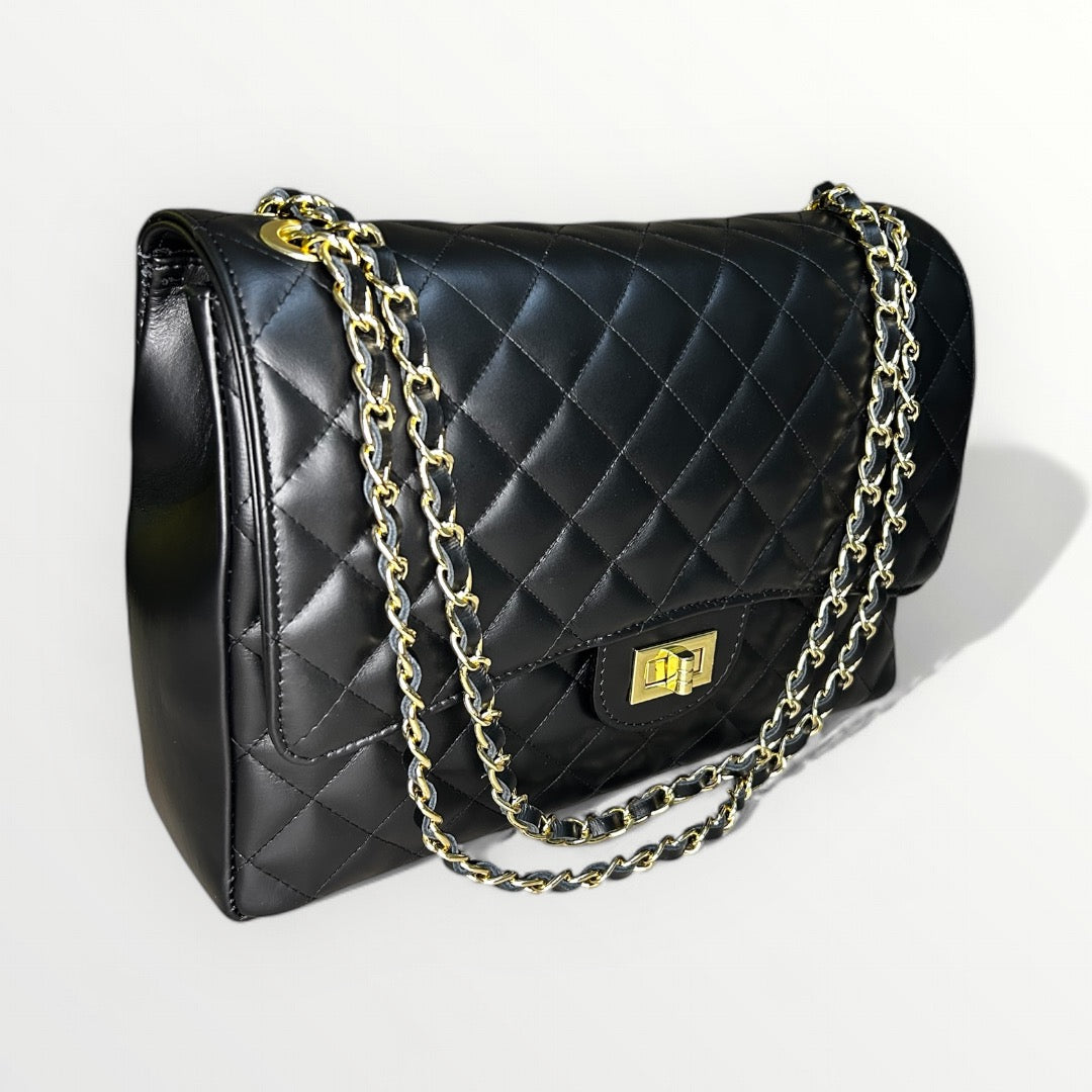 BORSA MAXI IN PELLE TRAPUNTATA NERA