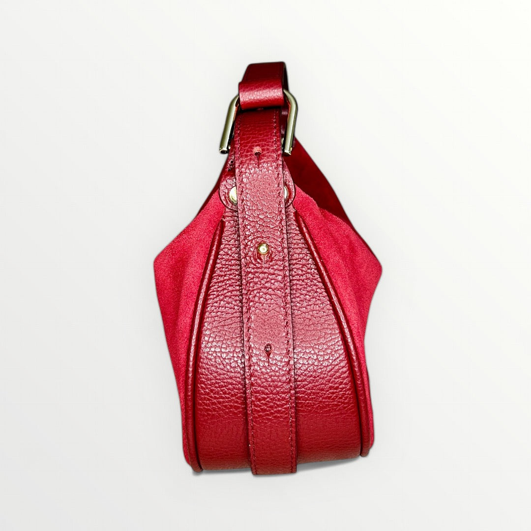 BORSA HOBO IN VERA PELLE CAMOSCIO ROSSO SCURO