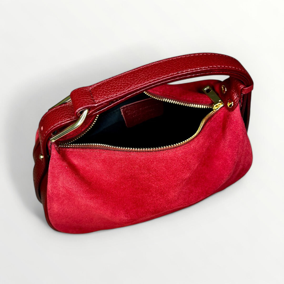 BORSA HOBO IN VERA PELLE CAMOSCIO ROSSO SCURO