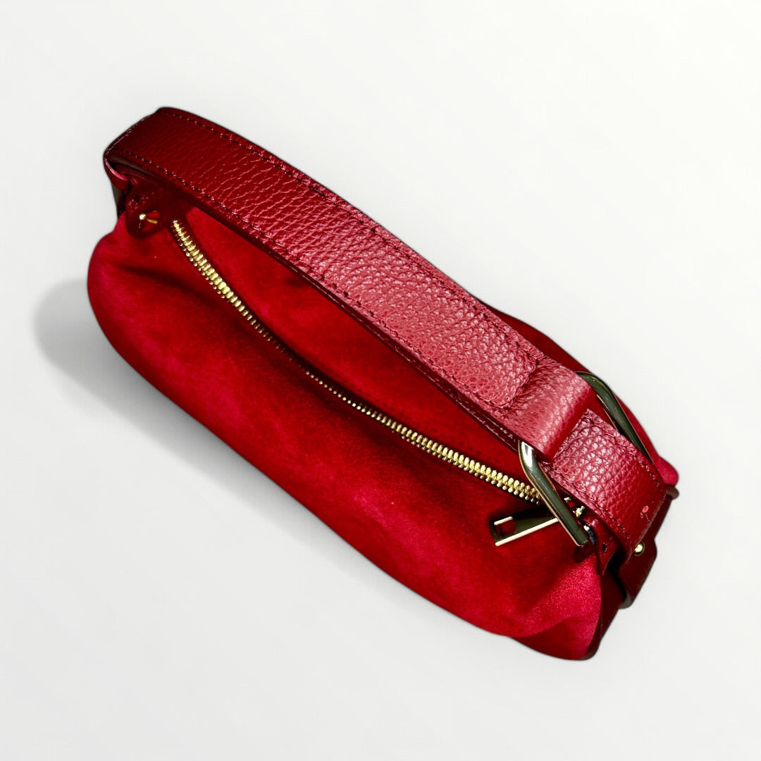 BORSA HOBO IN VERA PELLE CAMOSCIO ROSSO SCURO