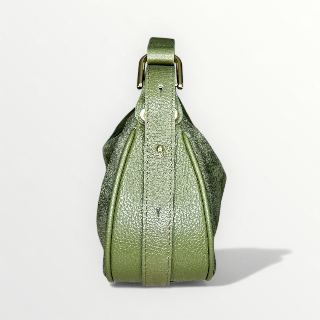 BORSA HOBO IN VERA PELLE CAMOSCIO VERDE MILITARE