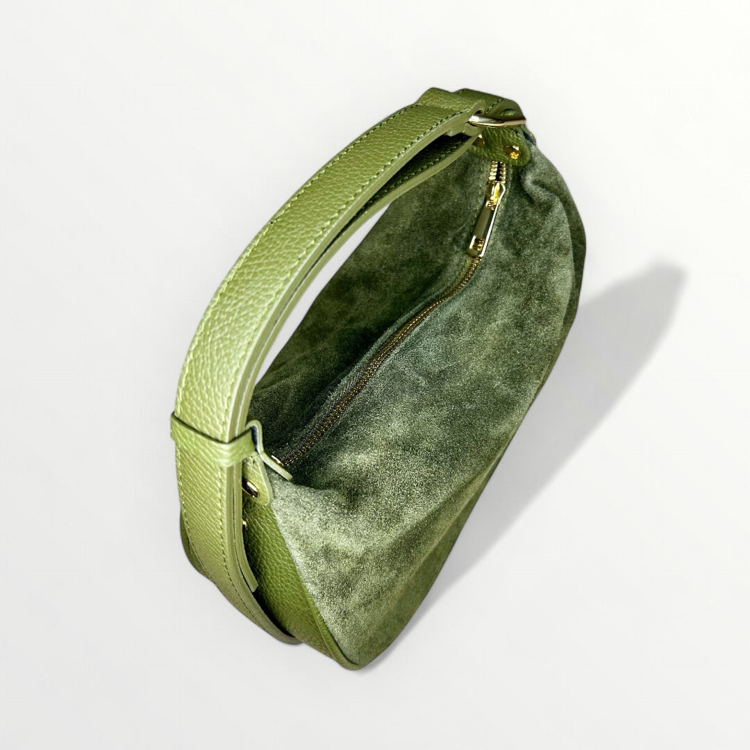 BORSA HOBO IN VERA PELLE CAMOSCIO VERDE MILITARE