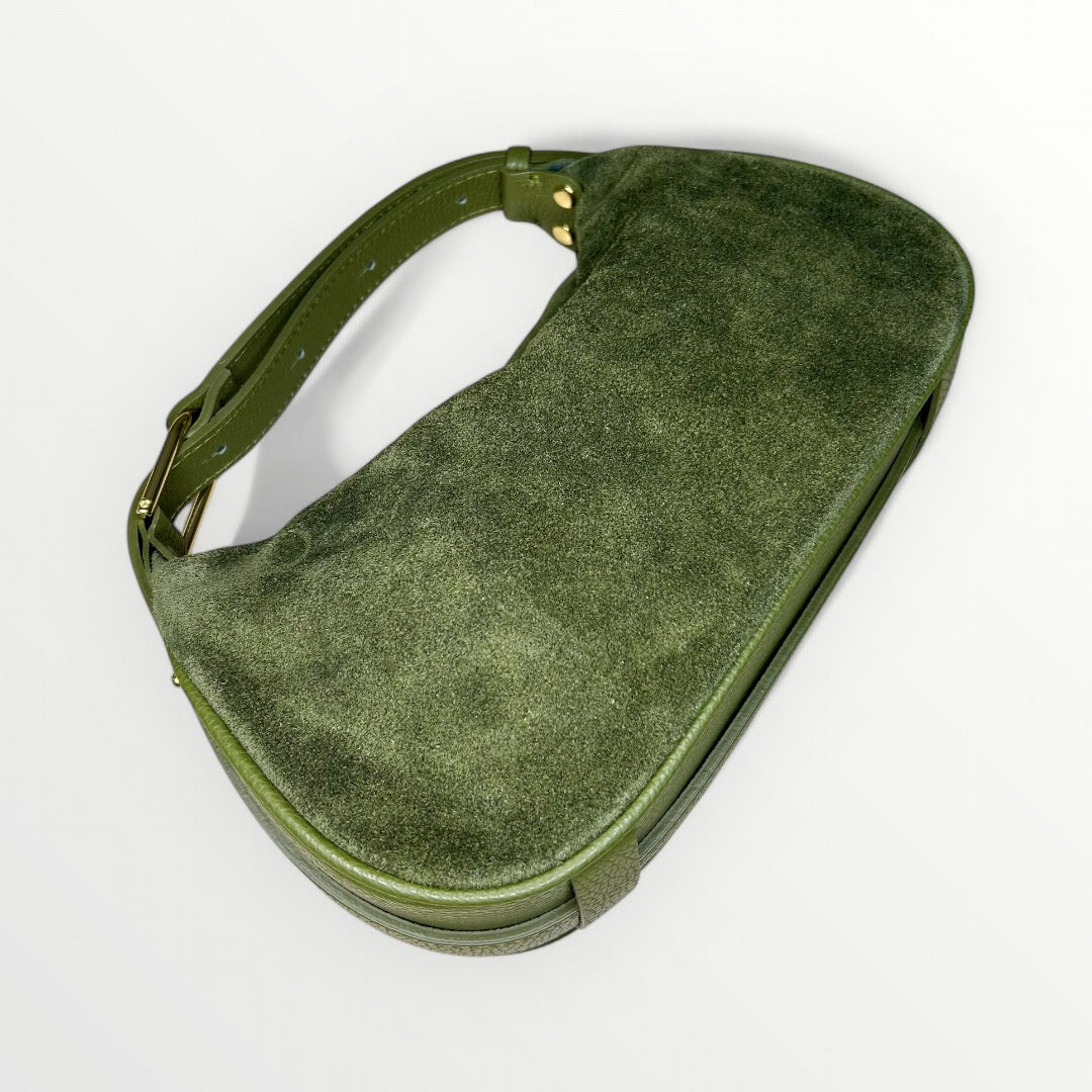 BORSA HOBO IN VERA PELLE CAMOSCIO VERDE MILITARE