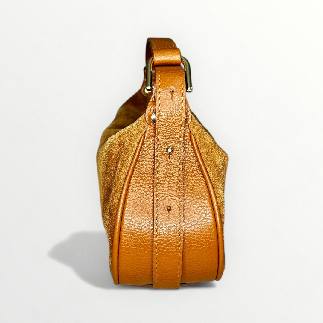 BORSA HOBO IN VERA PELLE CAMOSCIO CUOIO