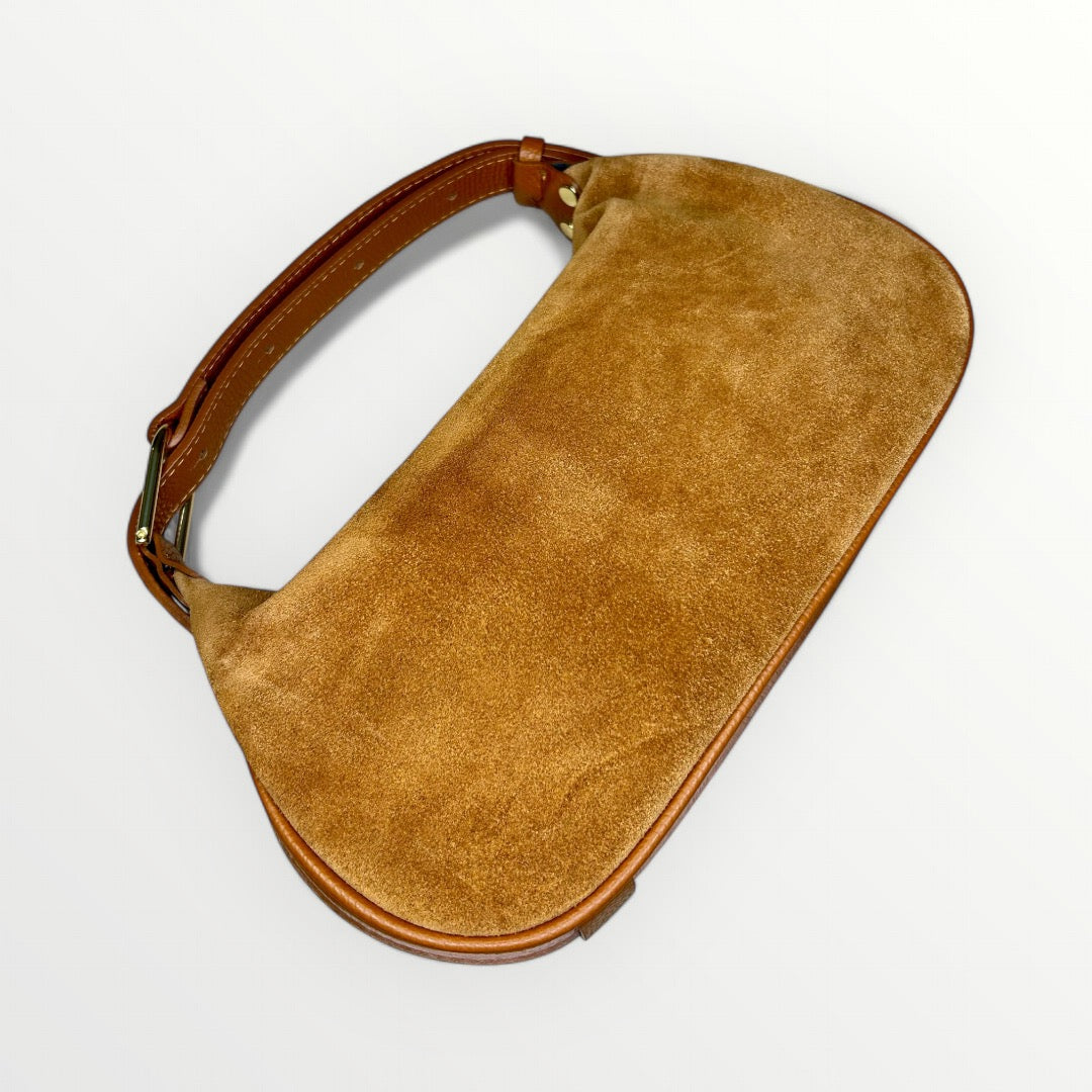 BORSA HOBO IN VERA PELLE CAMOSCIO CUOIO
