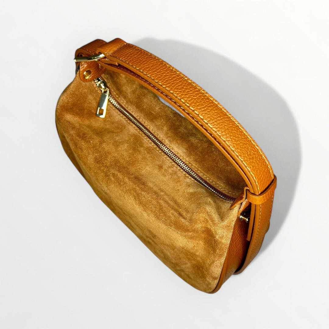 BORSA HOBO IN VERA PELLE CAMOSCIO CUOIO