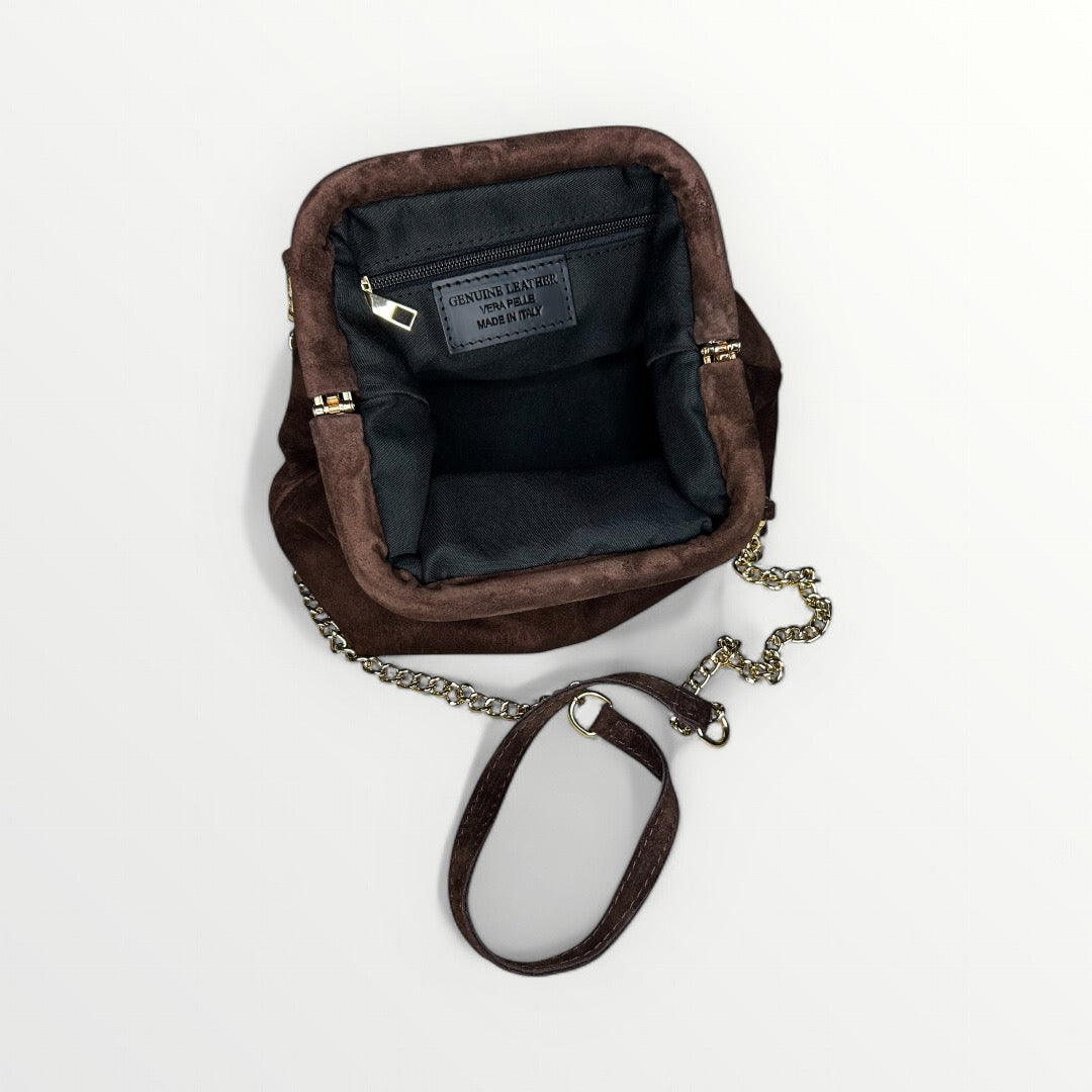 CLUTCH IN PELLE CAMOSCIO CIOCCOLATO