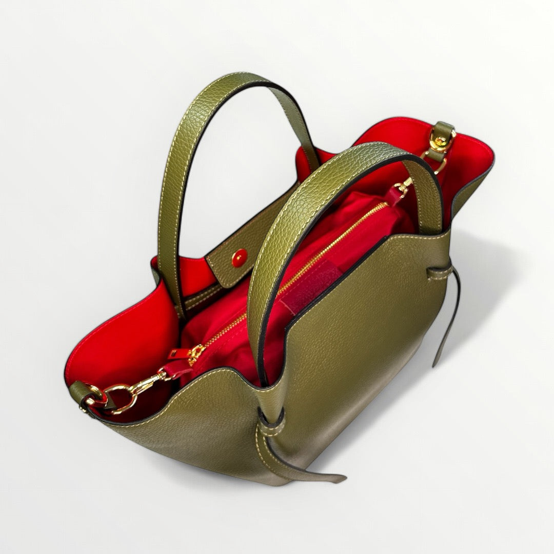 BORSA ELLY IN PELLE DOLLARO VERDE MILITARE