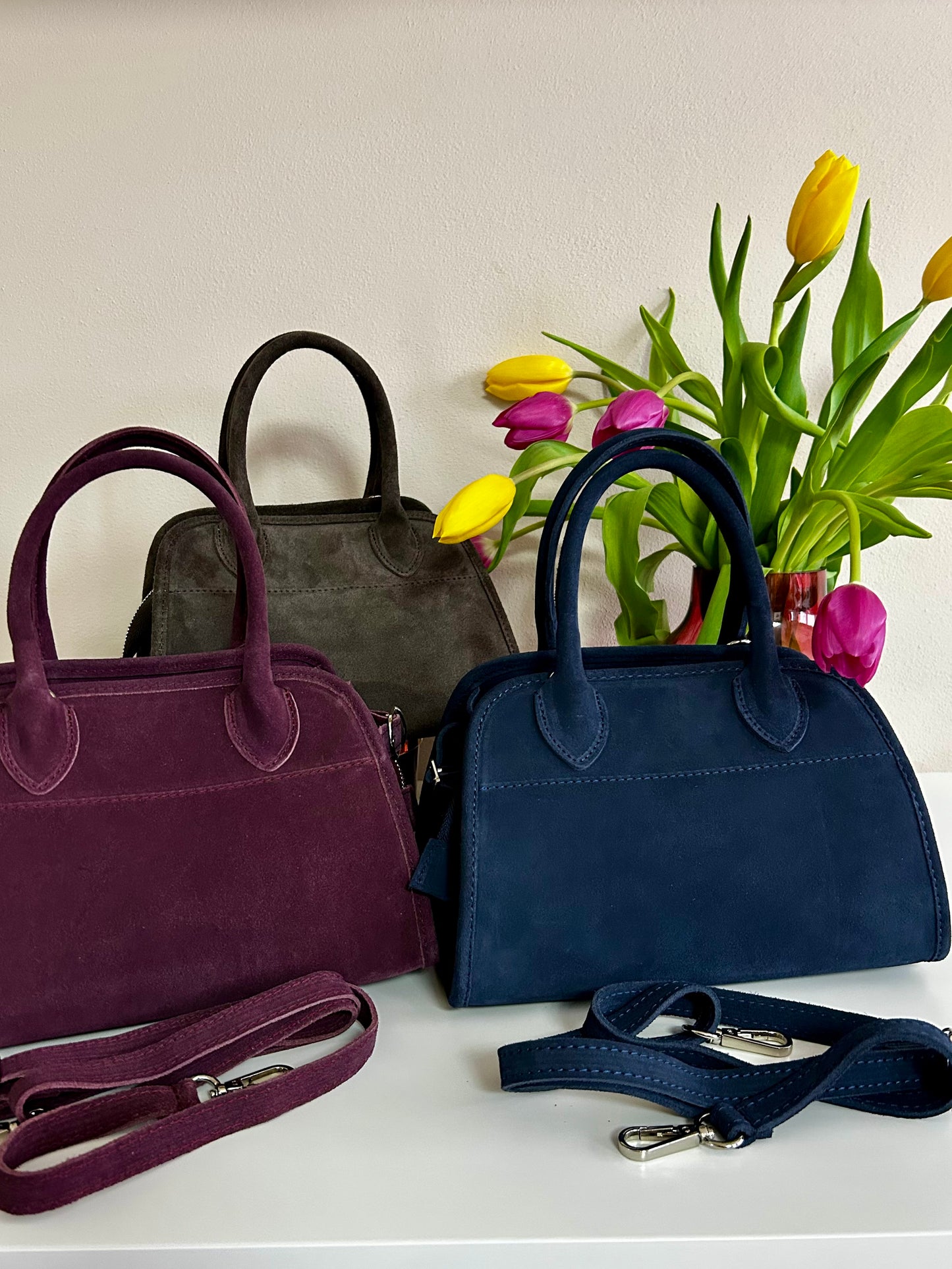 BORSA IN PELLE CAMOSCIO BLU