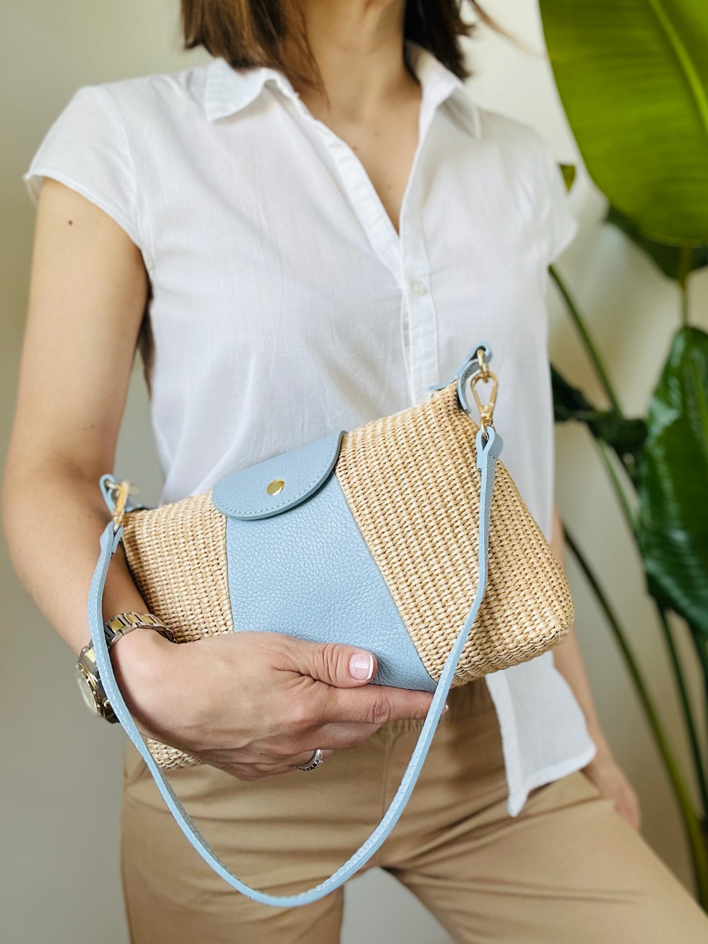 POCHETTE-vera pelle e rafia.