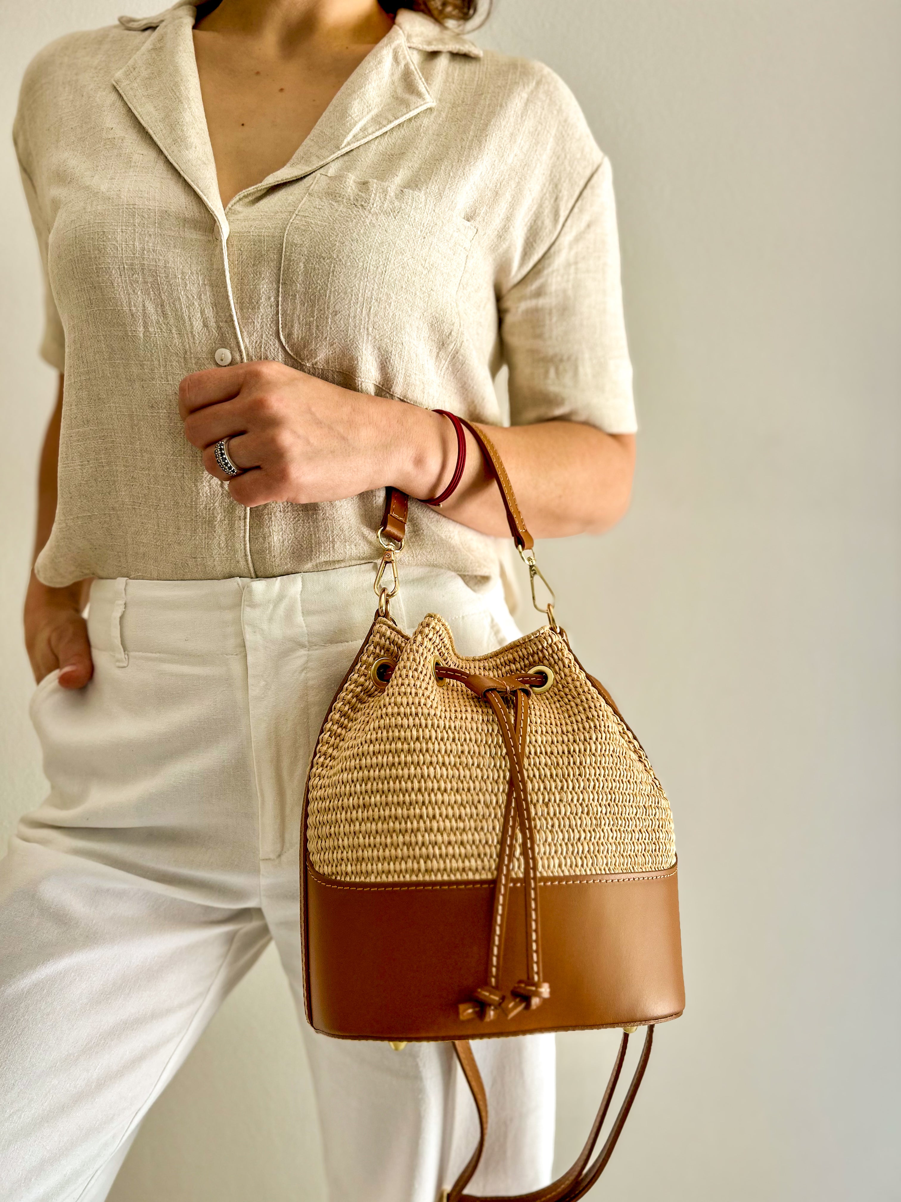 BORSA SUMMER IN PELLE E RAFIA