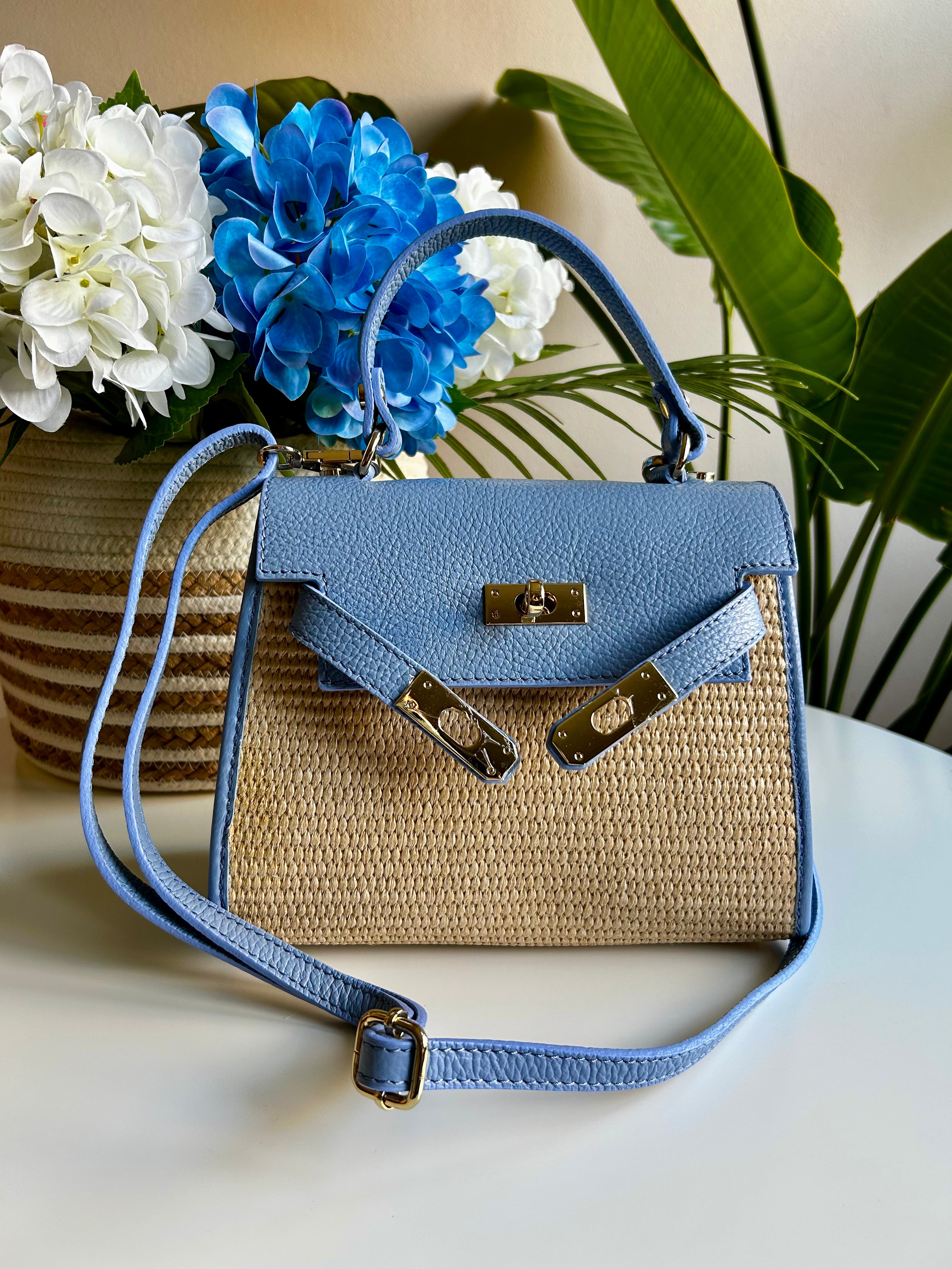 KATE BAG IN LEATHER AND RAFFIA