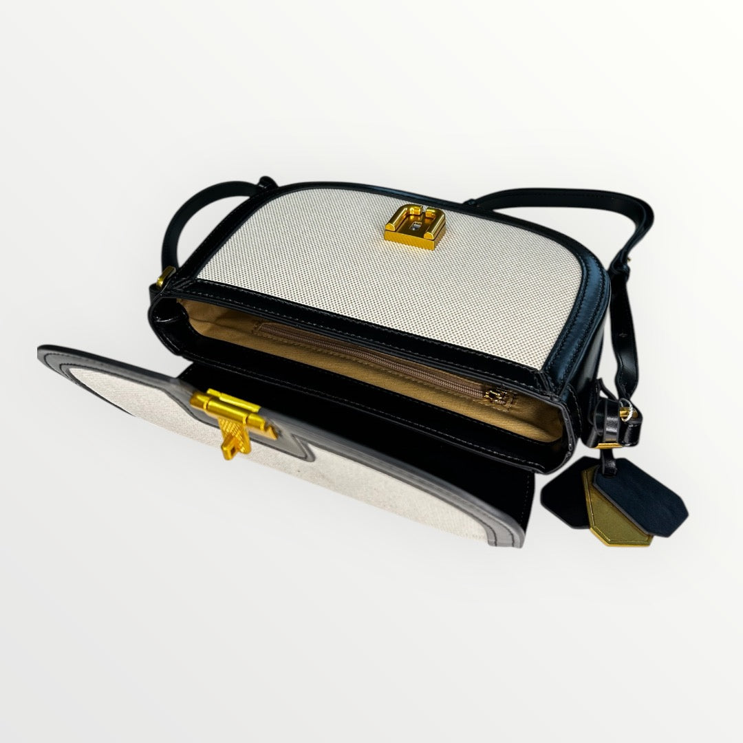 BORSA MAG IN PELLE LISCIA E CANVAS