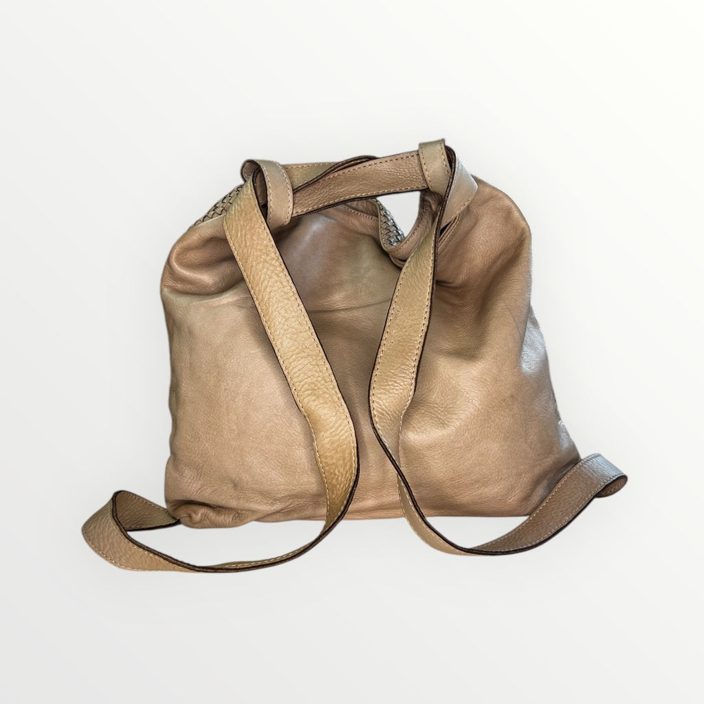 VINTAGE TAUPE WOVEN LEATHER BACKPACK BAG