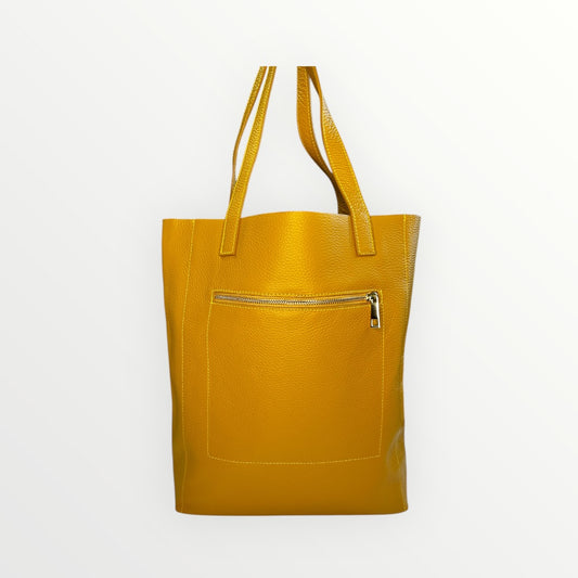 BORSA SHOPPER IN PELLE DOLLARO SENAPE