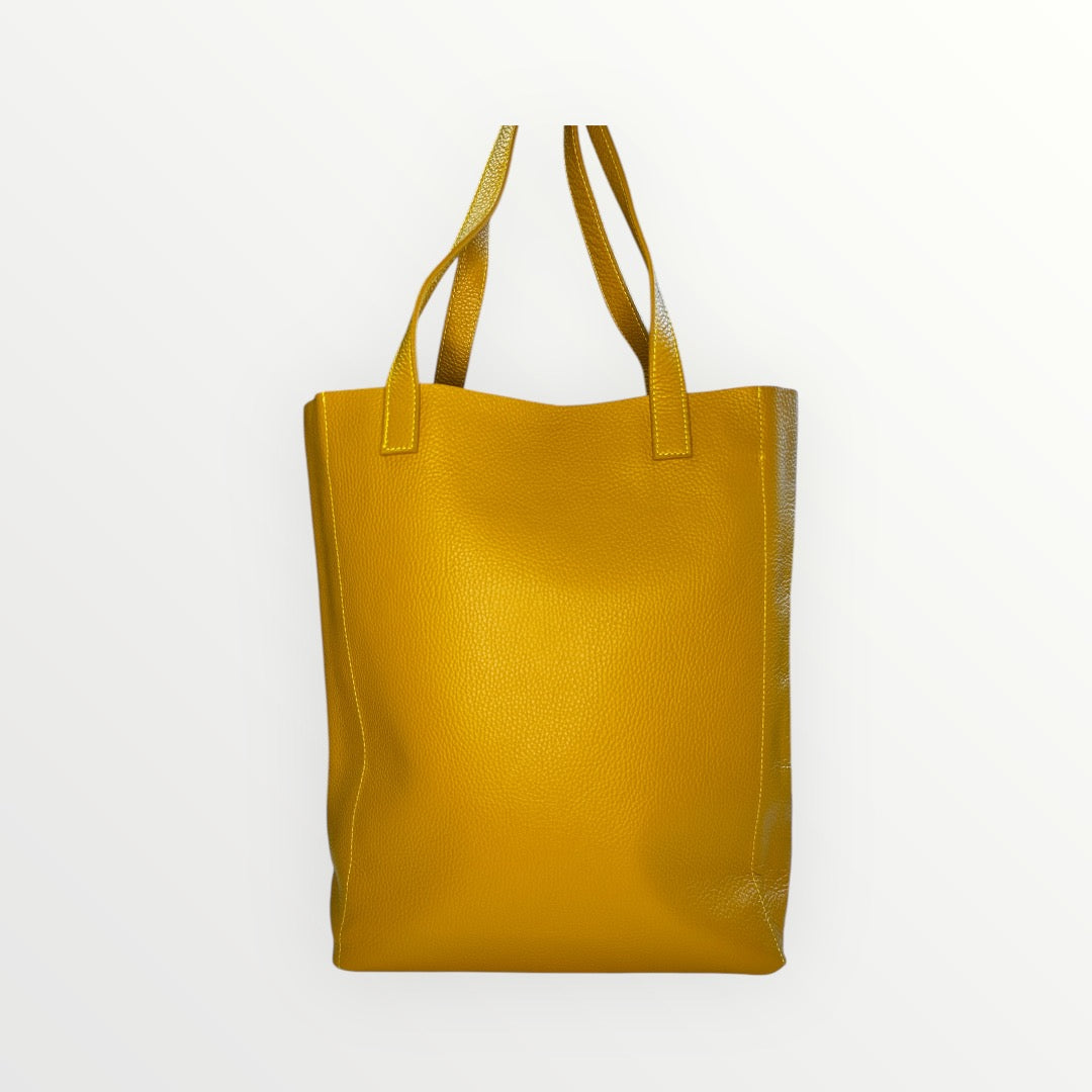 BORSA SHOPPER IN PELLE DOLLARO SENAPE