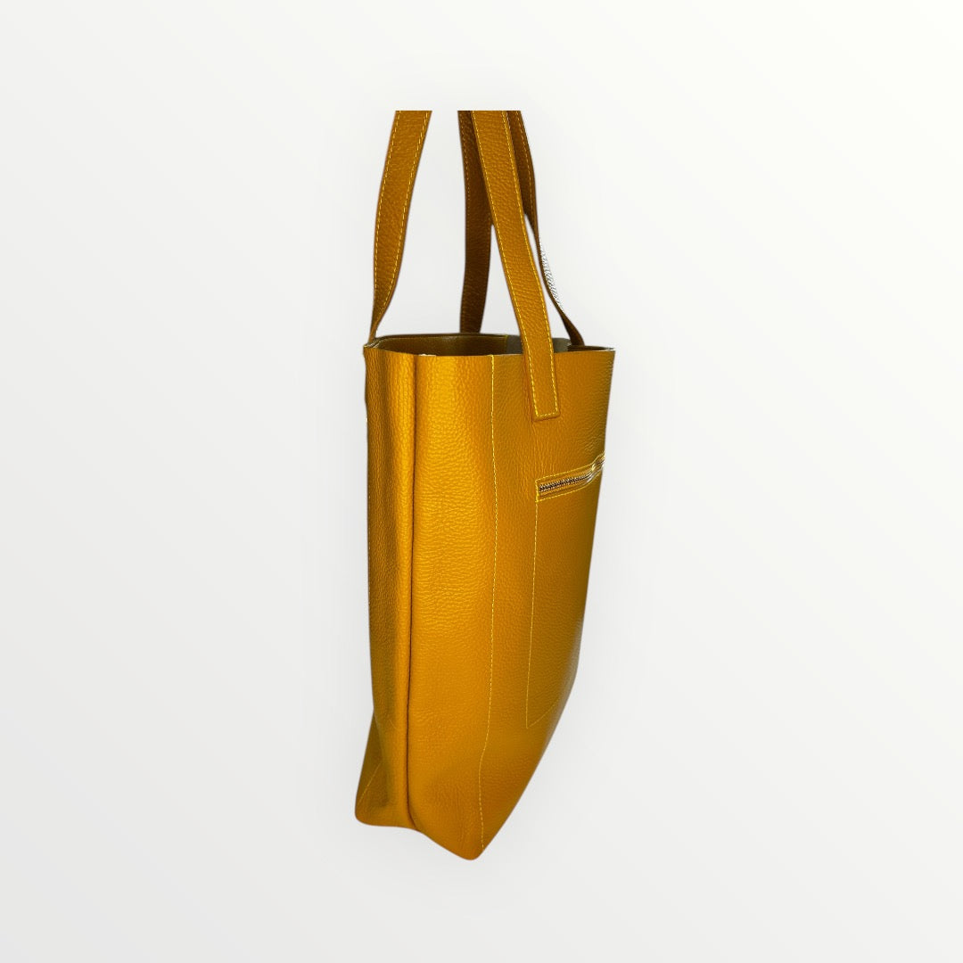 BORSA SHOPPER IN PELLE DOLLARO SENAPE