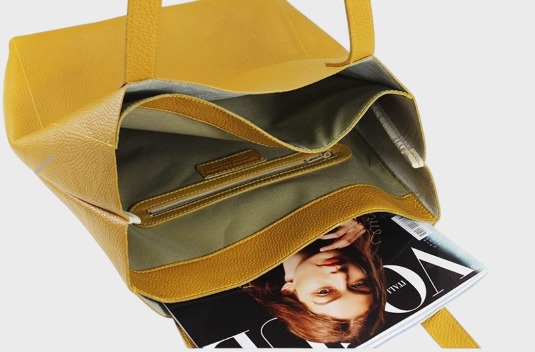 BORSA SHOPPER IN PELLE DOLLARO SENAPE