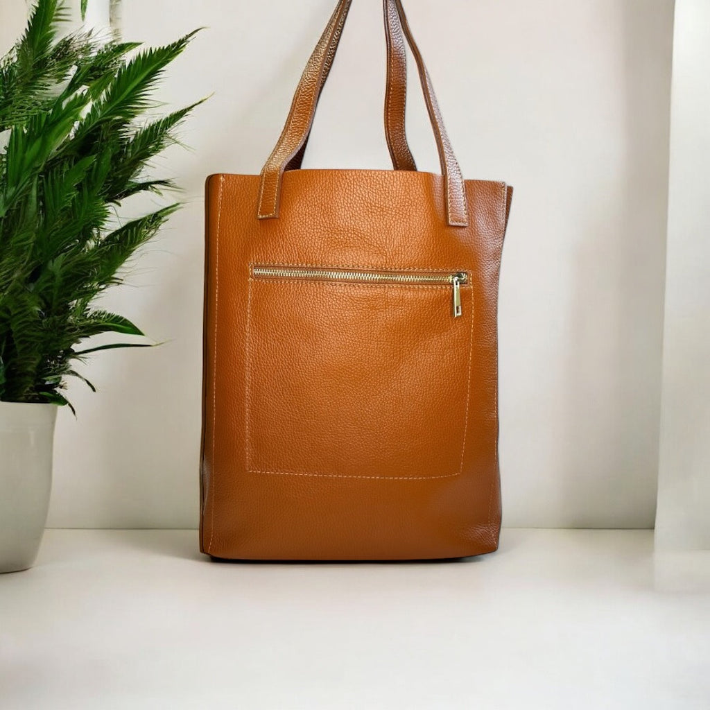BORSA SHOPPER IN PELLE DOLLARO CUOIO