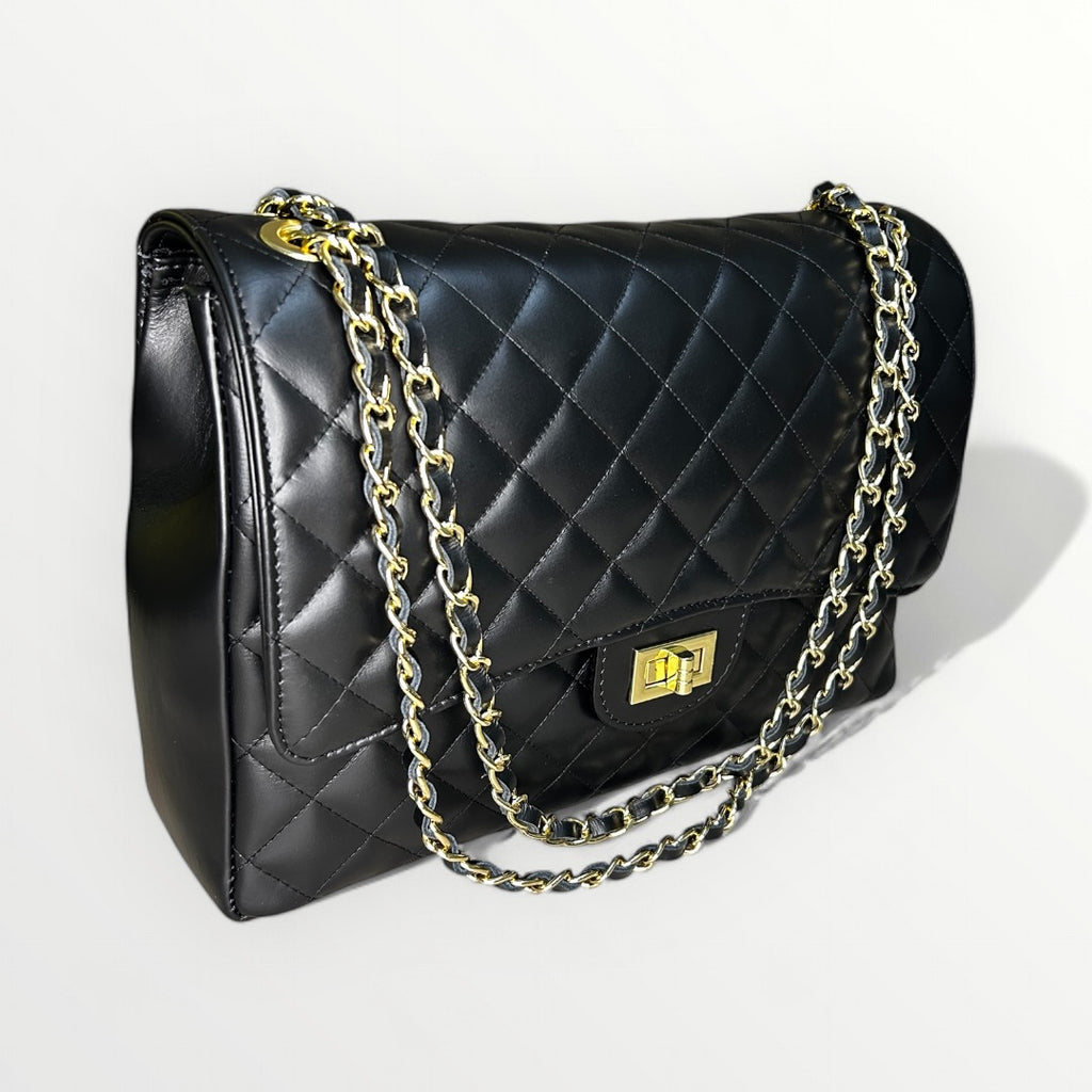 BORSA MAXI IN PELLE TRAPUNTATA NERA