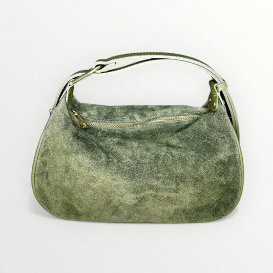 BORSA HOBO IN VERA PELLE CAMOSCIO VERDE MILITARE