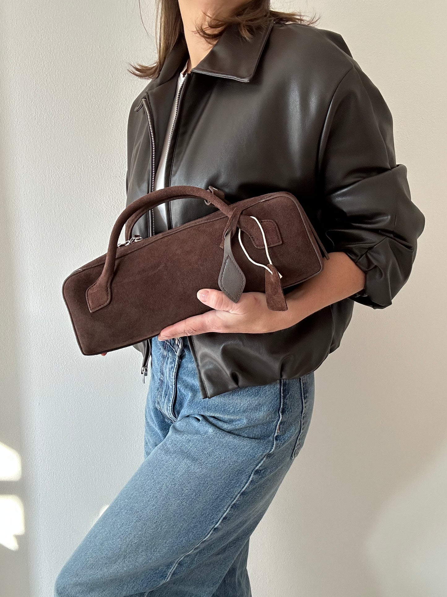 EAST W BAG SUEDE-DARK BROWN