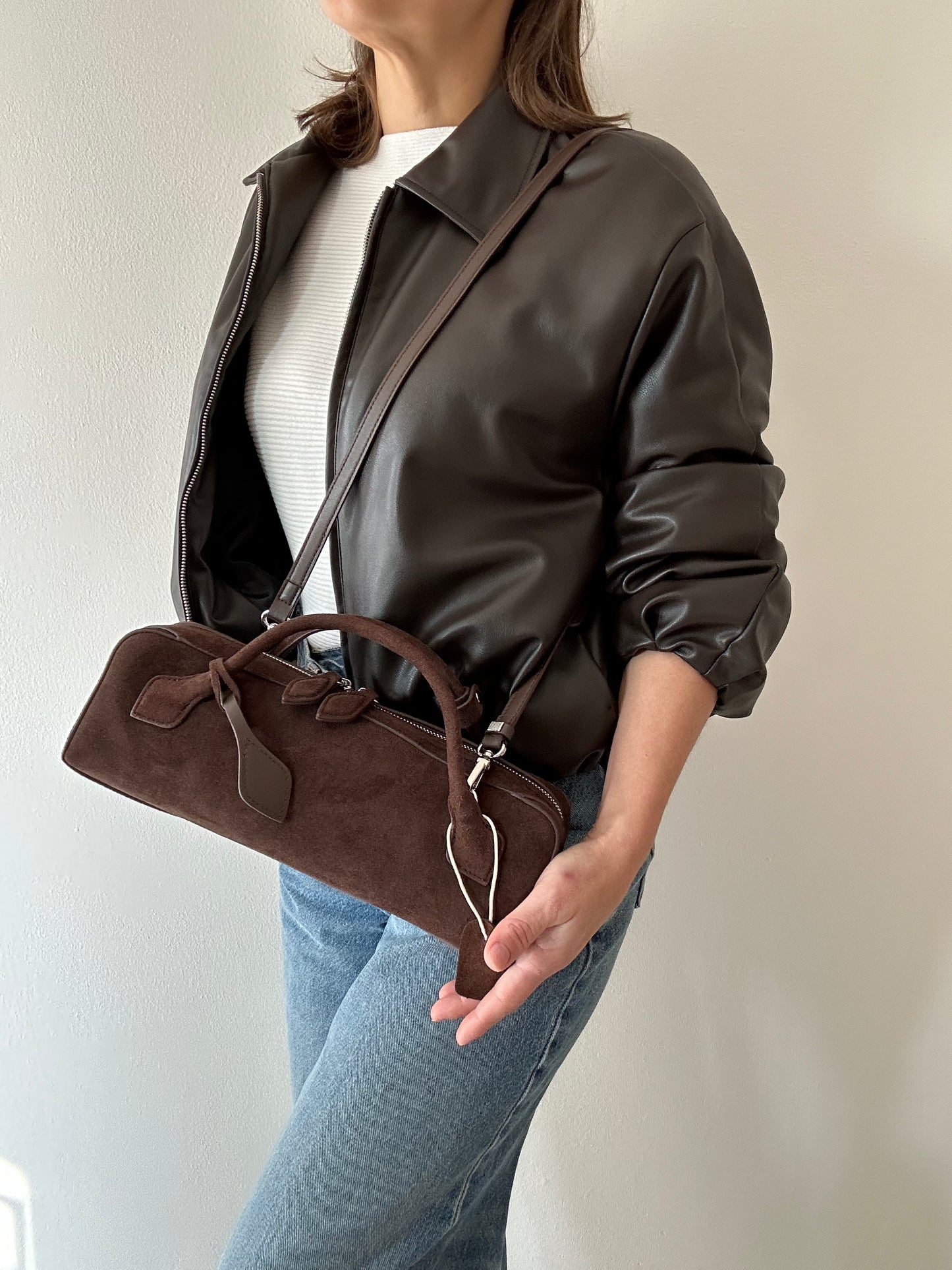 EAST W BAG SUEDE-DARK BROWN