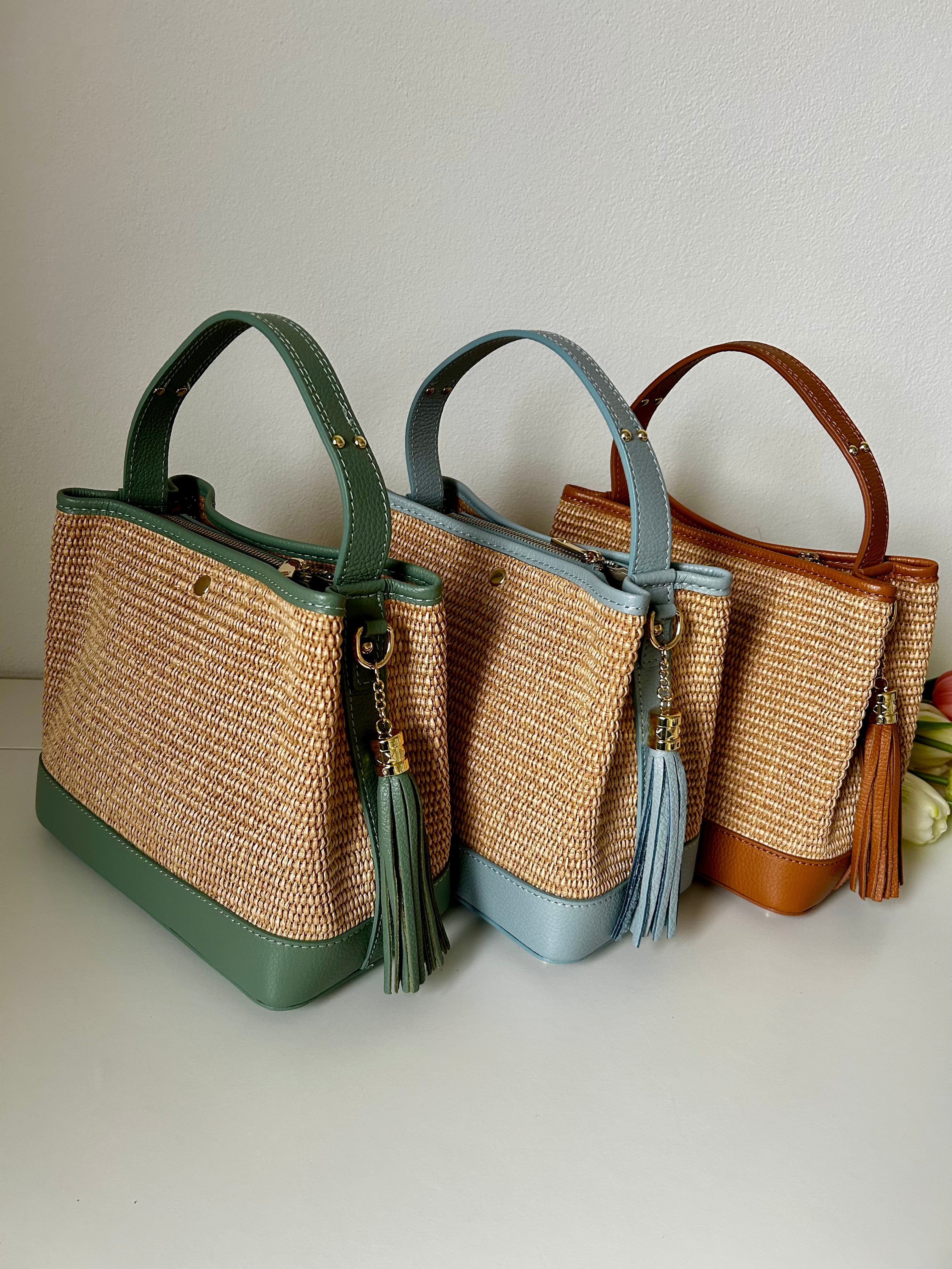 HOPE BAG IN LEATHER AND RAFFIA