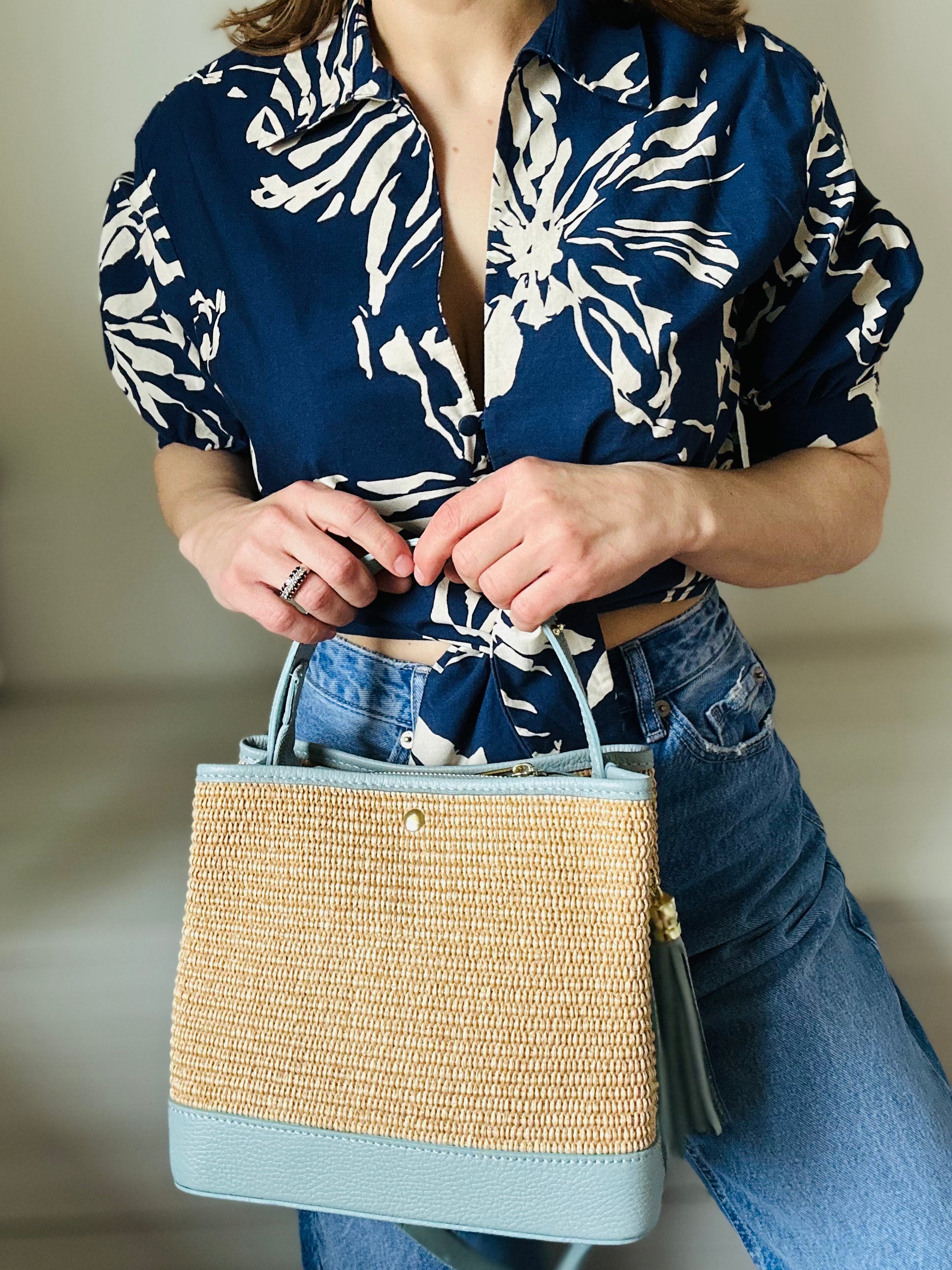 HOPE BAG IN LEATHER AND RAFFIA
