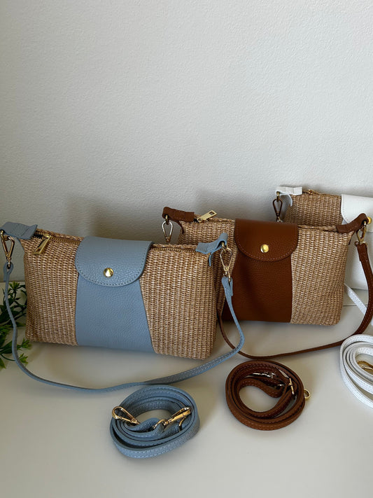 POCHETTE-vera pelle e rafia.