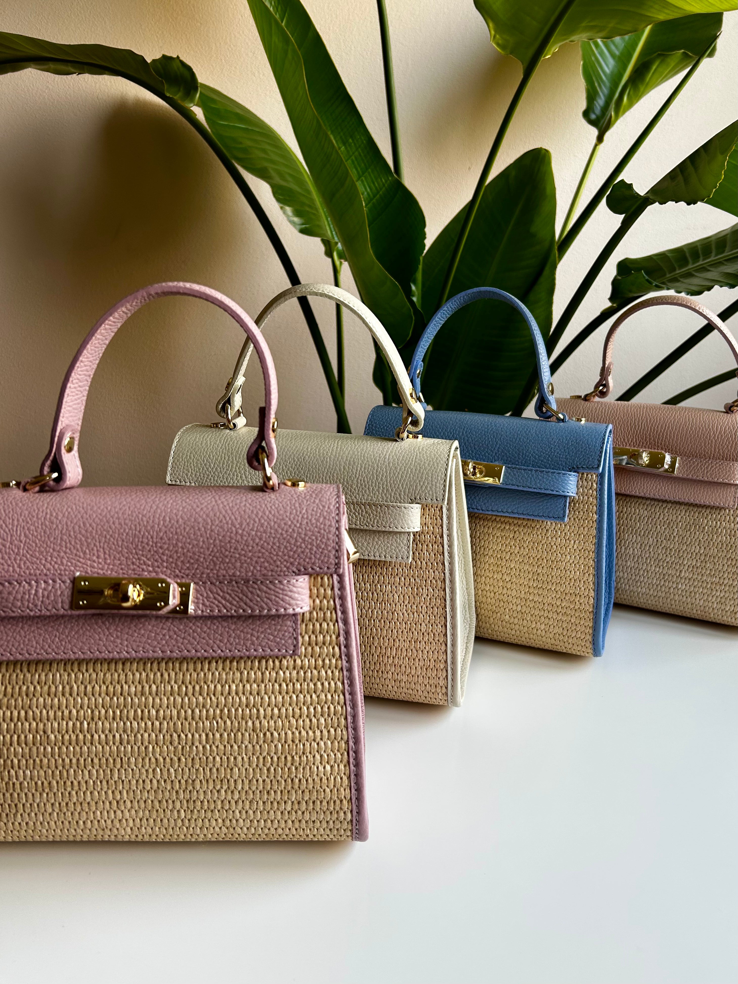 KATE BAG IN LEATHER AND RAFFIA