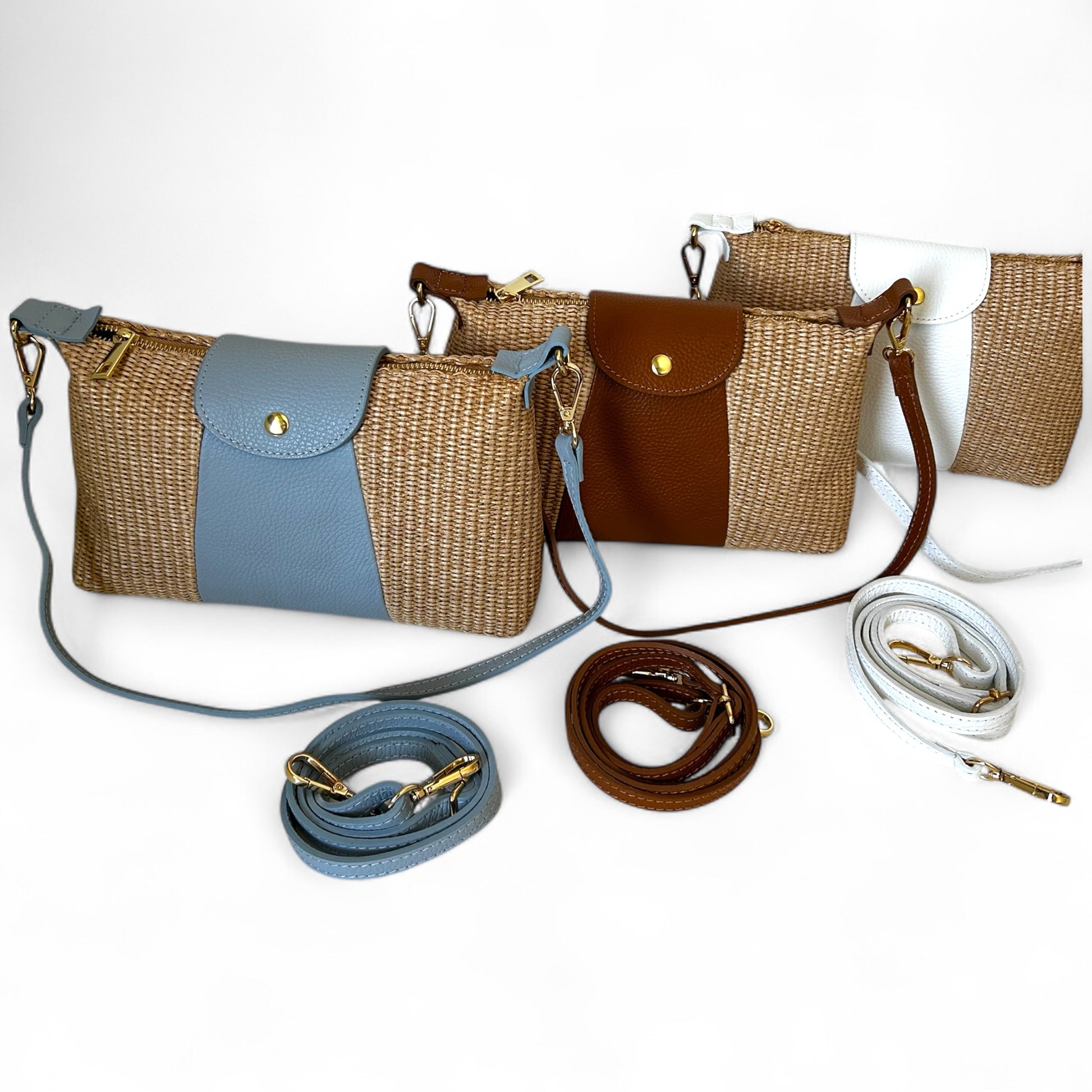 POCHETTE-vera pelle e rafia.
