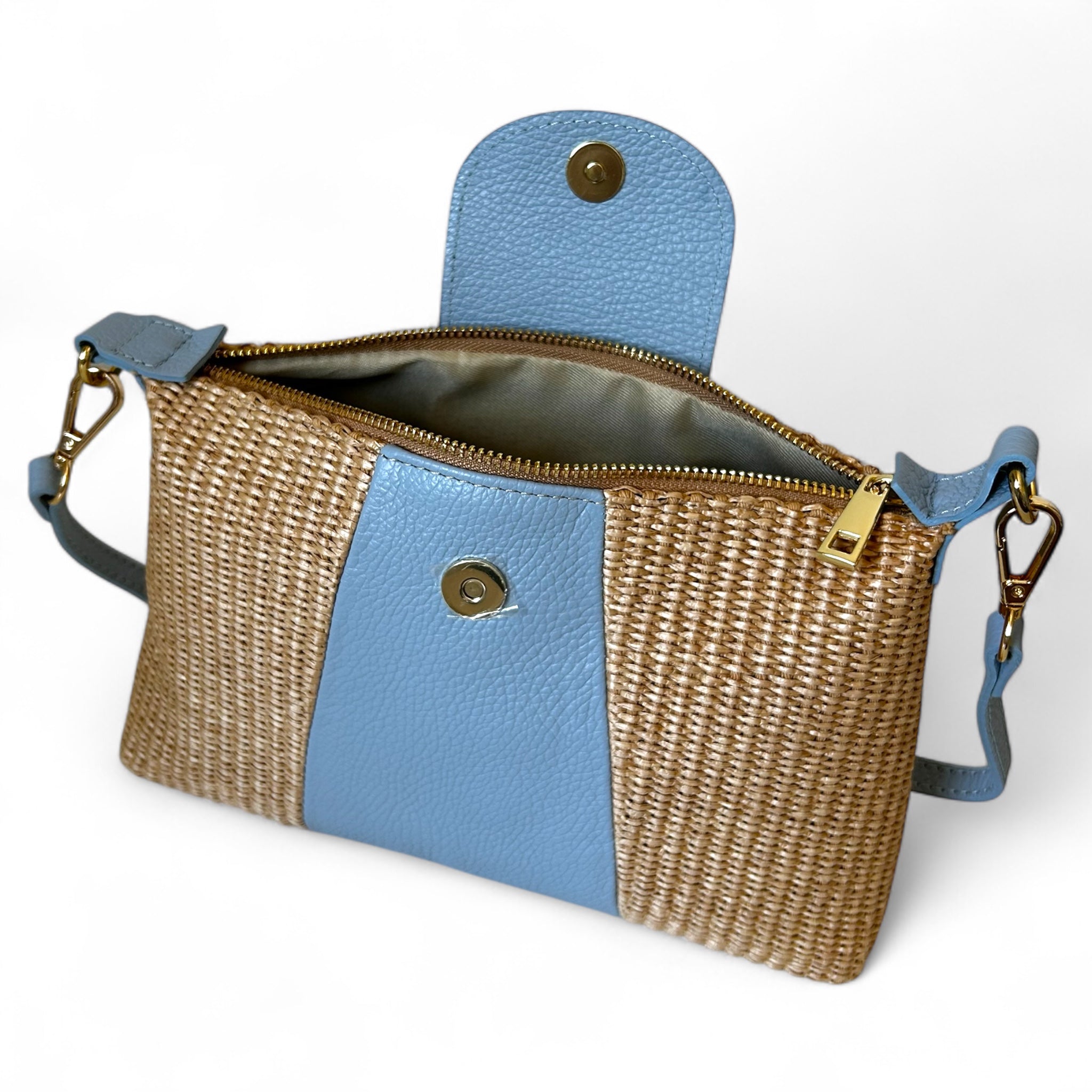 POCHETTE IN PELLE E RAFIA