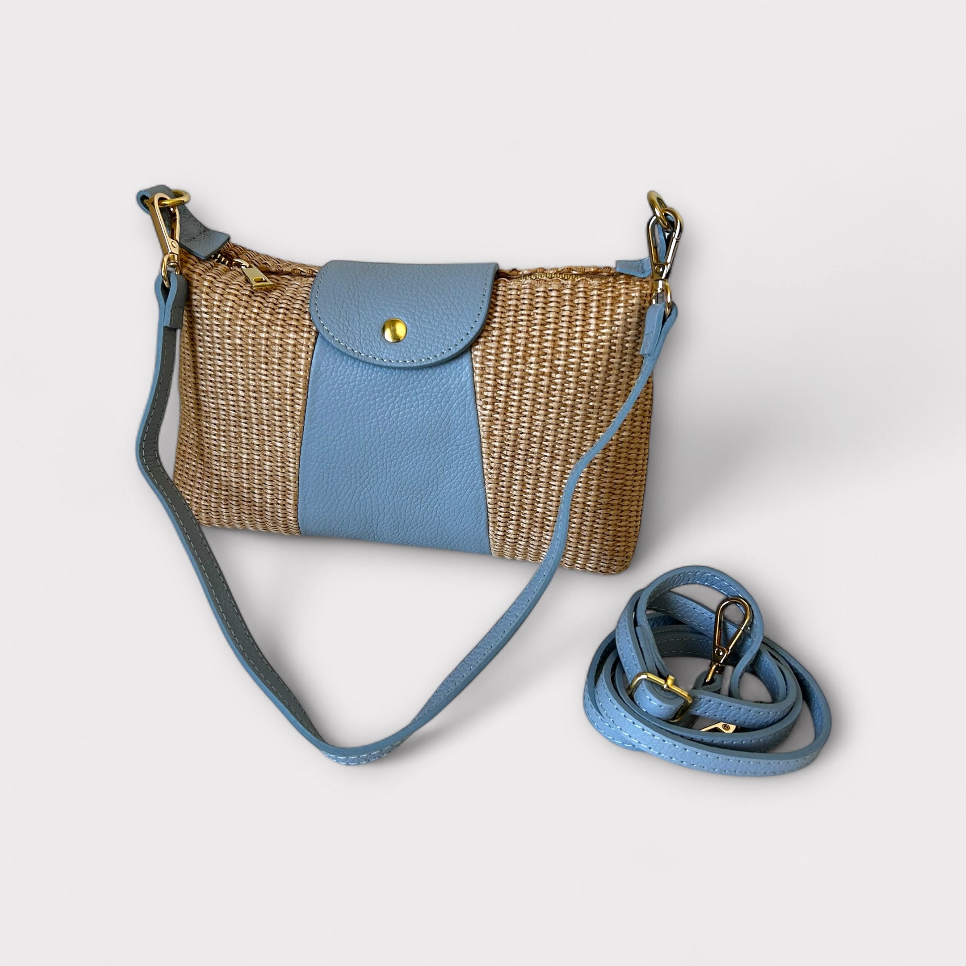 POCHETTE-vera pelle e rafia.