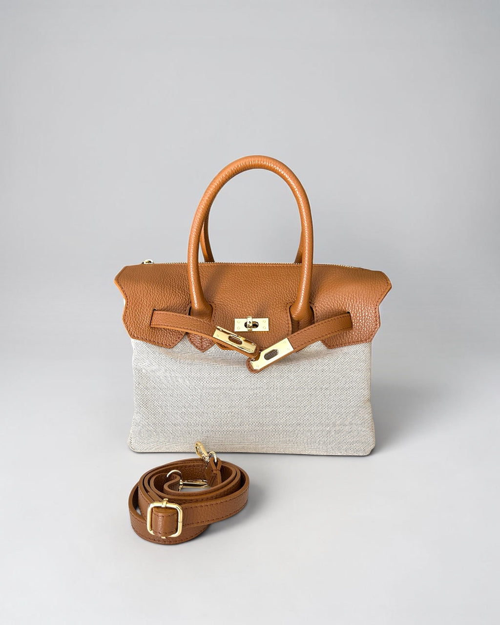 BORSA GABRIELLA MEDIUM IN PELLE E CANVAS