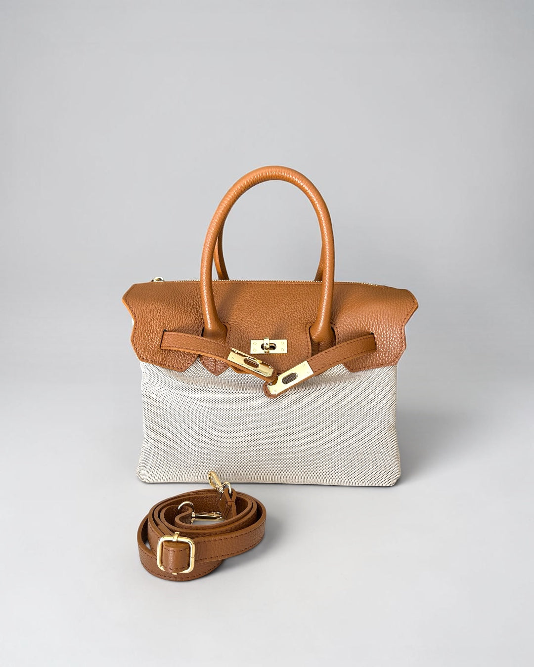BORSA GABRIELLA MEDIUM IN PELLE E CANVAS