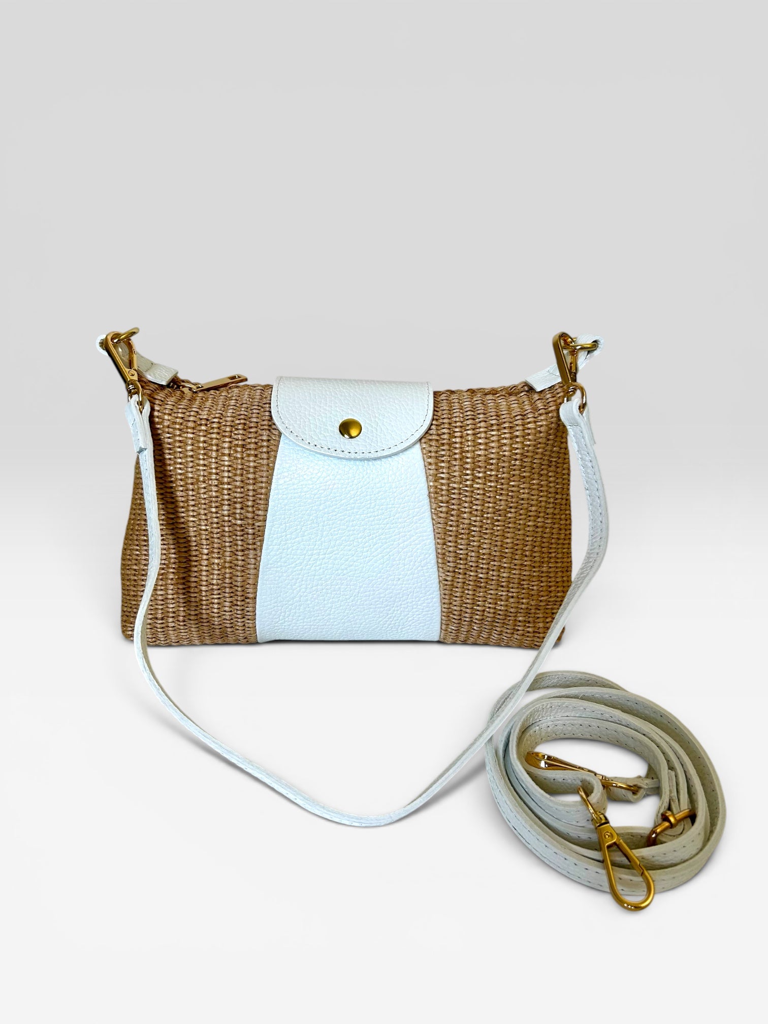 POCHETTE IN PELLE E RAFIA